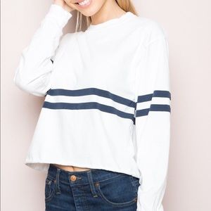 Brandy Melville White Acacia Top with Navy Stripes